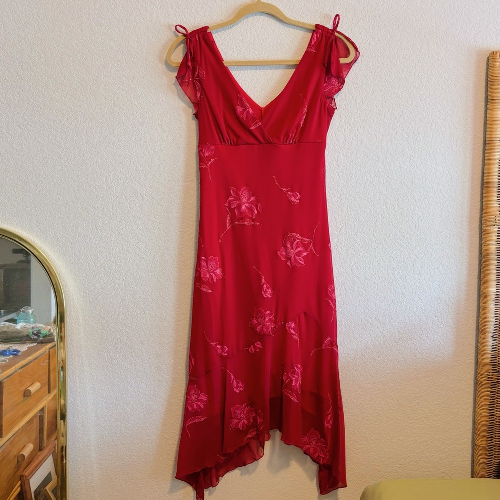 Vintage Y2K Bayer Too! Asymmetrical Red Floral Dress